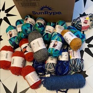 Wool bundle including Schachenmayr Frilly Yarn in Blue and Green(8balls)